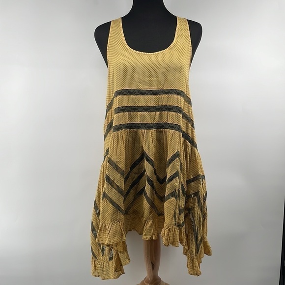 Free People Intimately Voile and Lace Trapeze Slip Pindot Dress Mustard festival - Picture 5 of 9